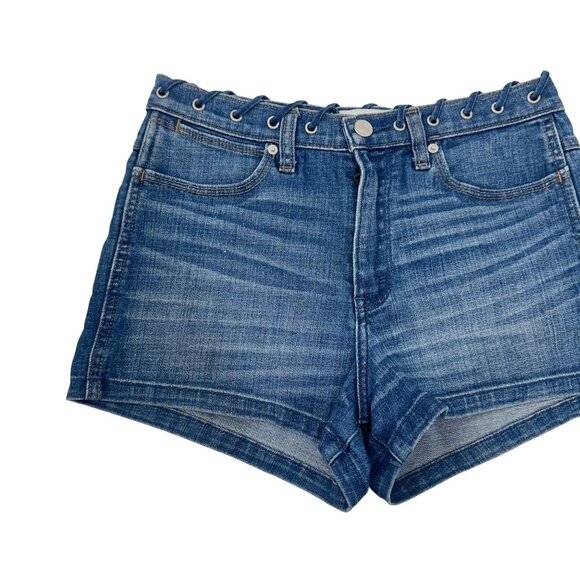 Abercrombie & Fitch Womens 6 High Rise Denim Short Shorts / Eyelet Waist Detail - Picture 11 of 11